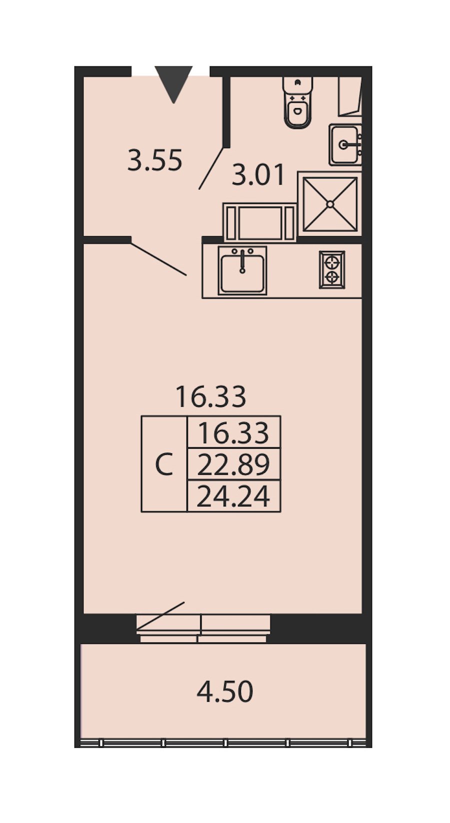 Квартира студия 22.89 м², 12/12 эт., ЖК «Полис ЛАВрики»